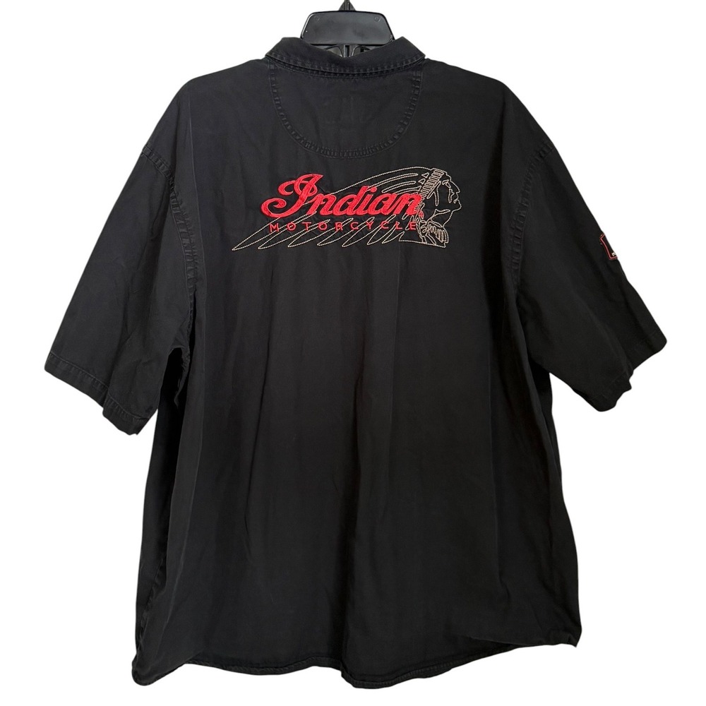 Indian Motorcycle Embroidered Biker Button Up Shirt Mens Size 2XL Black Workwear